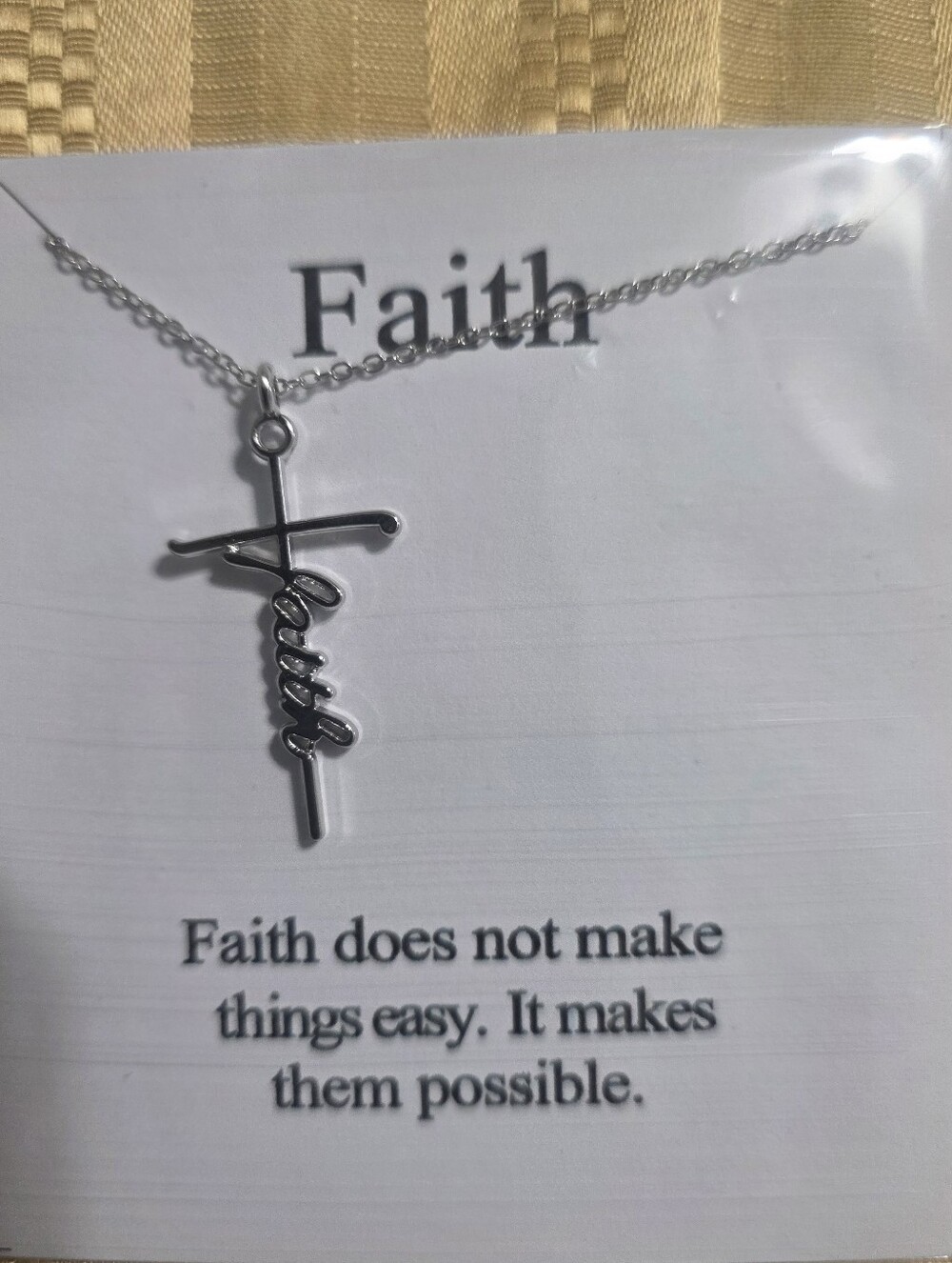 Faith Script Cross Necklace - Silver Christian Religion